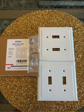 Zillow’s NWT White Decorative Double Toggle and Duplex Metal Wall Plate Set of 2